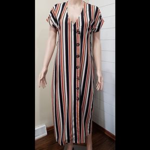 Forever 21 Vertical Striped Side Button Down Maxi Dress - Size Small